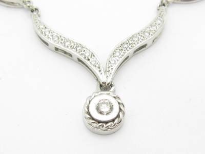 LIV 14k Solid White Gold Genuine Diamond Unique Bezel Halo Drop Tennis Necklace