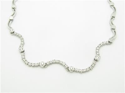 LIV 14k White Gold & Diamonds Pave Set Wave Halo Design Tennis Bridal Necklace Gift