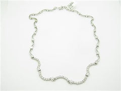 LIV 14k White Gold & Diamonds Pave Set Wave Halo Design Tennis Bridal Necklace Gift