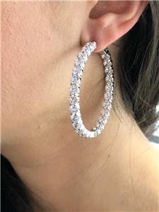 LIV Platinum Sterling Silver White Sapphire Inside Out Extra Large Hoop Earrings
