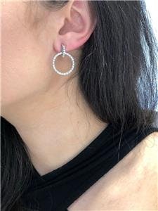 LIV 14k White Gold Genuine Diamonds 1.04ct G/VS1 Unique Halo Circle Drop Earrings