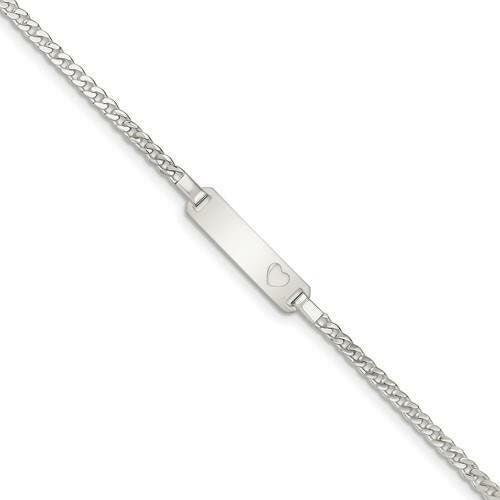 LIV Kids Platinum Sterling Silver Cuban Link Child ID Heart Name Bracelet Free Engraving