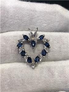 LIV 14k White Gold Genuine Diamonds & Blue Sapphire Open Heart Pendant 1.45ct tw