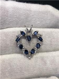 LIV 14k White Gold Genuine Diamonds & Blue Sapphire Open Heart Pendant 1.45ct tw