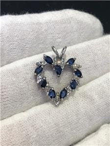 LIV 14k White Gold Genuine Diamonds & Blue Sapphire Open Heart Pendant 1.45ct tw