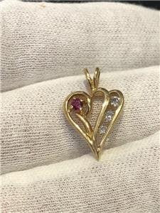 LIV 14k Yellow Gold Genuine Diamonds & Red Ruby Small Abstract Open Heart Pendant