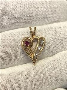 LIV 14k Yellow Gold Genuine Diamonds & Red Ruby Small Abstract Open Heart Pendant