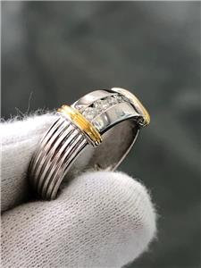 LIV 14k Two Tone Gold Genuine Diamonds 0.25ct Channel Set Stackable Band Ring