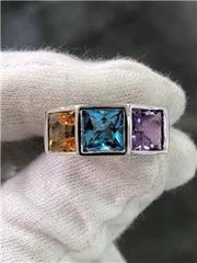 LIV 14k White Gold Genuine Amethyst, Blue Topaz, Golden Citrine Color Band Ring