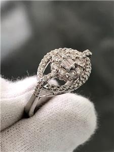 LIV 14k White Gold Genuine Diamonds Oval Halo Pave Design Band Ring Size 7 G/VS1