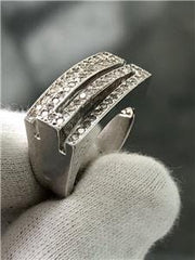 LIV 14k White Gold Genuine Diamonds Pave Design Wide Zig Zag Band Ring Sz 6 G/VS1