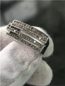 LIV 14k White Gold Genuine Diamonds Pave Design Wide Zig Zag Band Ring Sz 6 G/VS1
