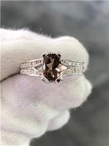 LIV 14k White Gold Genuine White Diamonds Smokey Topaz Oval Cut Engagement Ring