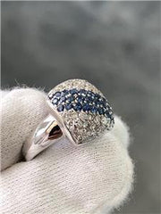 LIV 14k White Gold Genuine Diamonds & Blue Sapphires Pave Cushion Halo Ring