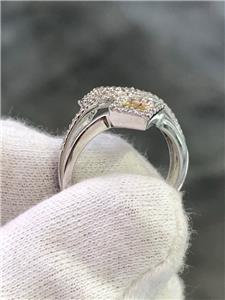 LIV 14k White Gold Yellow & White Diamonds Crossover Design Princess Cut Ring