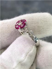 LIV 14k White Gold Genuine Diamonds Red Ruby Halo Design Marquis Cut Ring