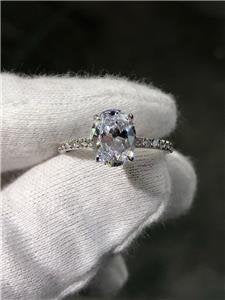 LIV 14k White Gold & Diamonds Hidden Halo 2ct Oval Moissanite E/VVS Engagement Ring