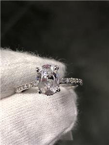 LIV 14k White Gold & Diamonds Hidden Halo 1.5ct Oval Moissanite E/VS Engagement Ring