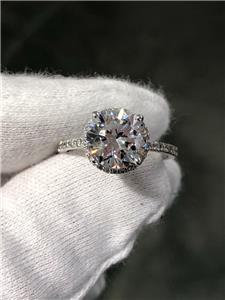 LIV 14k White Gold & Diamonds Hidden Halo 2ct Round Moissanite E/VVS Engagement Ring