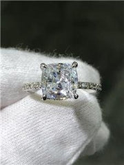 LIV 14k White Gold White Diamonds Hidden Halo 2ct Cushion Moissanite Engagement Ring