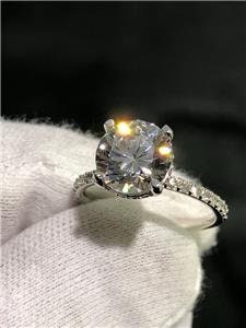 LIV 14k White Gold Genuine White Diamonds Hidden Halo 2ct Moissanite Engagement Ring