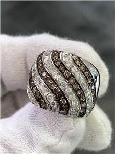 LIV 14k White Gold Genuine Champagne & White Diamonds Pave Wide Band Ring 3.22ct