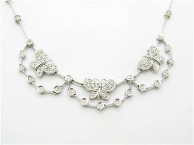 LIV 14k White Gold & Diamonds Pave Set Butterfly Design Unique Tennis Necklace Gift