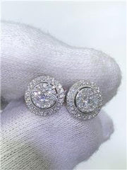 LIV 14k White Gold & Diamonds G/VS1 Pave Round Double Halo Stud Earrings 0.72ct tw