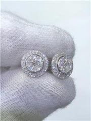 LIV 14k White Gold & Diamonds G/VS1 Pave Round Double Halo Stud Earrings 0.72ct tw