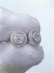 LIV 14k White Gold & Diamonds G/VS1 Pave Round Double Halo Stud Earrings 0.72ct tw