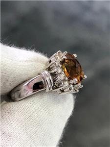 LIV 14k White Gold Genuine Diamonds & Golden Citrine Oval Cut Design Halo Ring