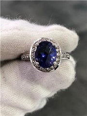 LIV 14k White Gold Genuine Diamonds & 2.36ct Purple Tanzanite Oval Halo Ring
