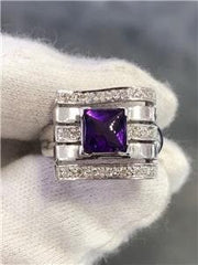 LIV 14k White Gold Genuine Diamonds & Purple Amethyst Cushion Abstract Cocktail Ring