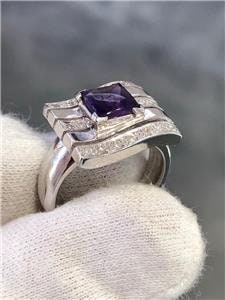 LIV 14k White Gold Genuine Diamonds & Purple Amethyst Cushion Abstract Cocktail Ring