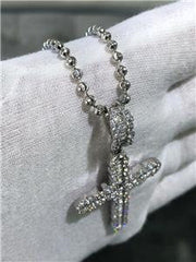 LIV Platinum Sterling Silver Baguette White Sapphire Large Cross Design Necklace