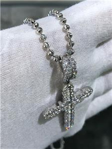 LIV Platinum Sterling Silver Baguette White Sapphire Large Cross Design Necklace