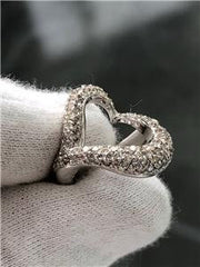 LIV 14k White Gold Genuine Diamonds Pave Open Heart Halo Band Ring G/VS1 Gift