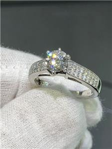 LIV 14k White Gold Real Diamonds Pave 1CT Round Moissanite E/VVS Engagement Ring