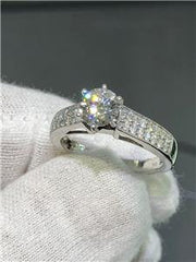 LIV 14k White Gold Real Diamonds Pave 1CT Round Moissanite E/VVS Engagement Ring