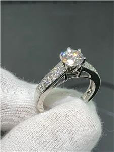 LIV 14k White Gold Real Diamonds Pave 1CT Round Moissanite E/VVS Engagement Ring