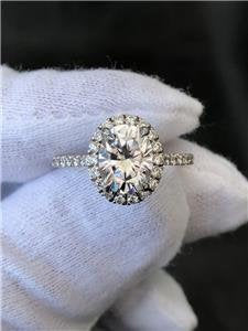 LIV 14k White Gold & Diamonds Pave Halo 2ct Oval Moissanite E/VVS Engagemen Ring