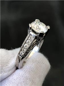 LIV 14k White Gold & Diamonds 2.00ct E/VS1 Moissanite Round Cut Engagement Ring