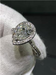 LIV 14k White Gold 1.56ct G/VS2 Natural Pear Shape Diamond Halo Engagement Ring