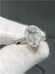 LIV 14k White Gold 1.56ct G/VS2 Natural Pear Shape Diamond Halo Engagement Ring