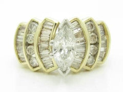 LIV 14K Yellow Gold Genuine White Diamond Marquise Channel Set Engagement Ring Gift