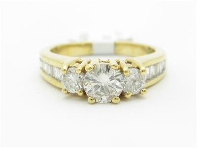 LIV 14k Solid Yellow Gold Genuine Diamond 1.70ct 3 Stone Design Engagement Ring