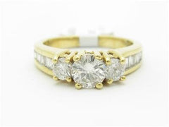 LIV 14k Solid Yellow Gold Genuine Diamond 1.70ct 3 Stone Design Engagement Ring