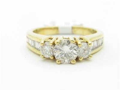 LIV 14k Solid Yellow Gold Genuine Diamond 1.70ct 3 Stone Design Engagement Ring