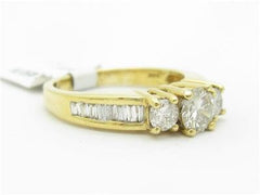 LIV 14k Solid Yellow Gold Genuine Diamond 1.70ct 3 Stone Design Engagement Ring