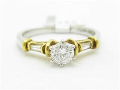 LIV 18k Yellow Gold & Platinum Genuine Round Diamond Baguette Design Engagement Ring